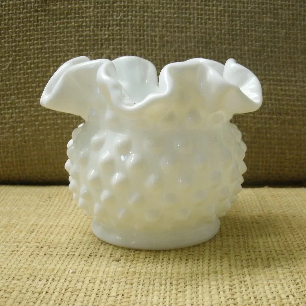Vintage Small Fenton Milk Glass Hobnail Vase